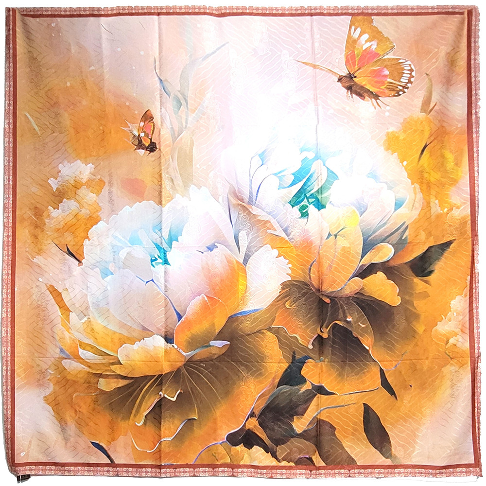 NWT Double Sided Silk Scarf 52"x52" Large Square Shawl Wrap XiangYunSha 3510